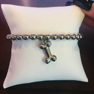 Hematite/Sterling Silver Beaded Bracelet with Bone Charm